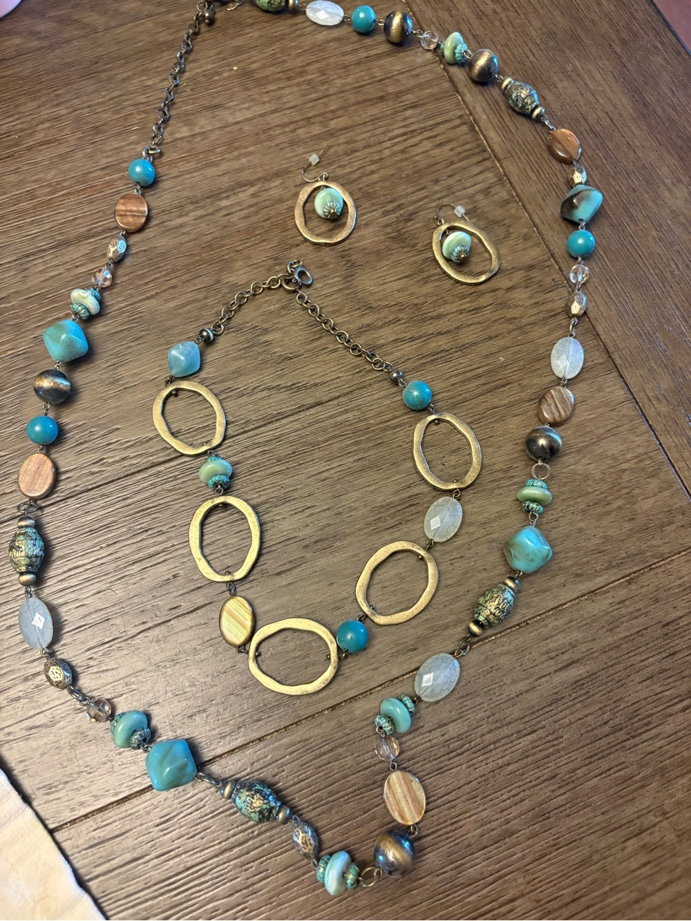 Premier Designs Turquoise, Gold & Brown Mixed Bead Jewelry Set